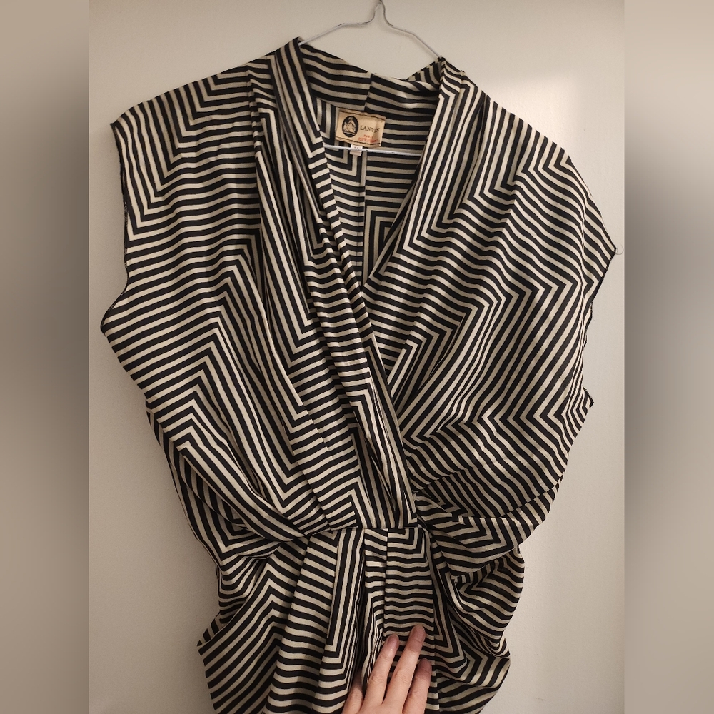 Geometric Black and White Asymmetrical Wrap Dress